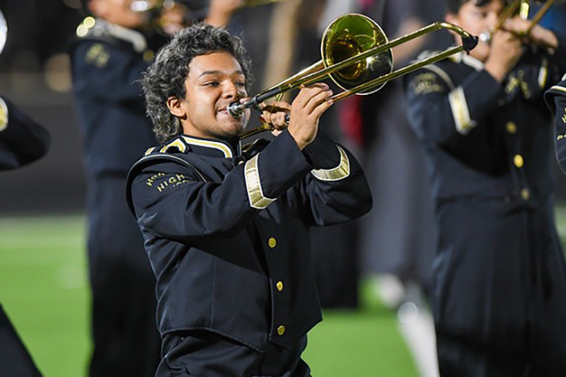 trombone player on field