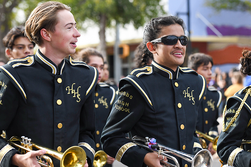 two band students in parade